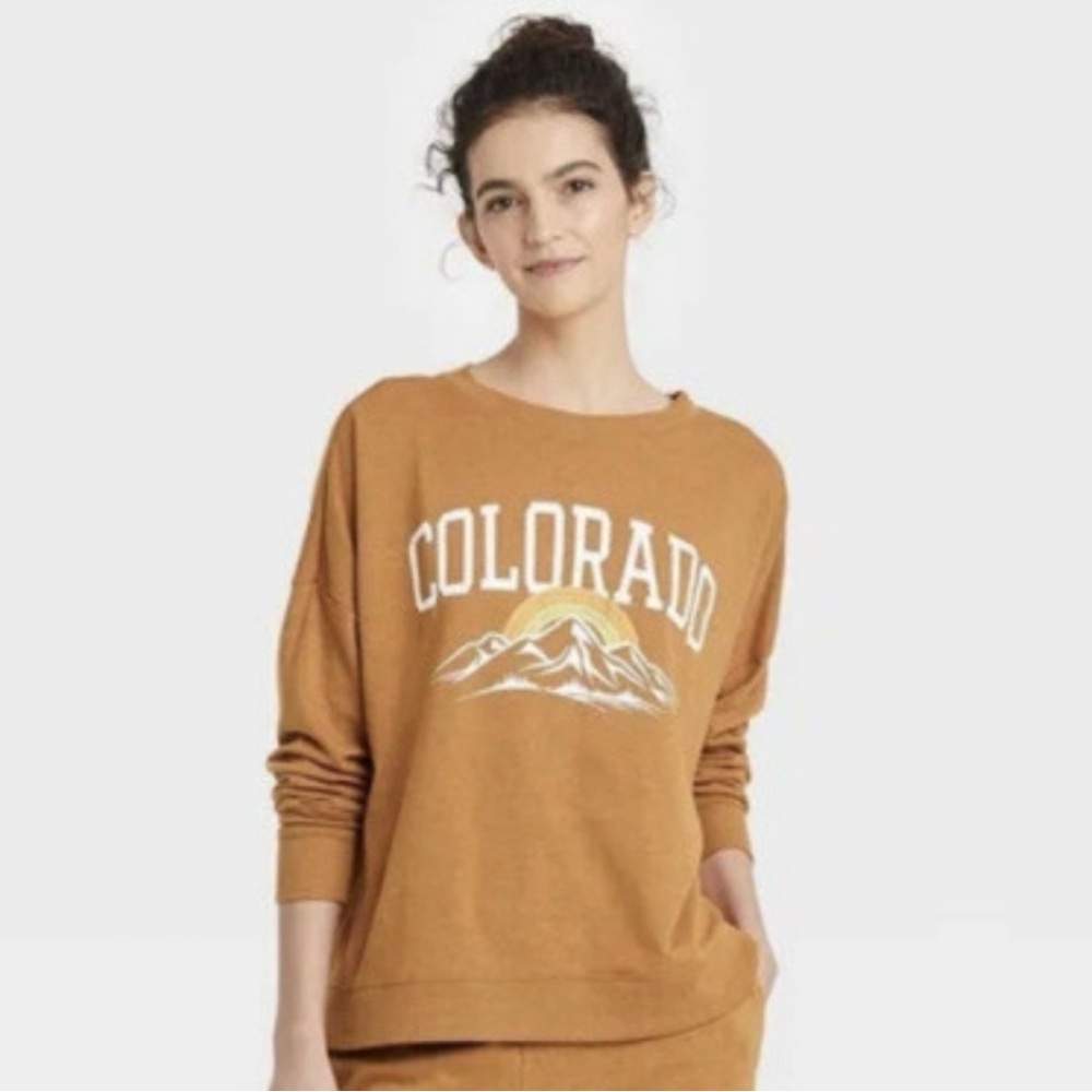 Colsie Small S French Terry Crew Neck Sweatshirt Colorado Mountain Graphic
